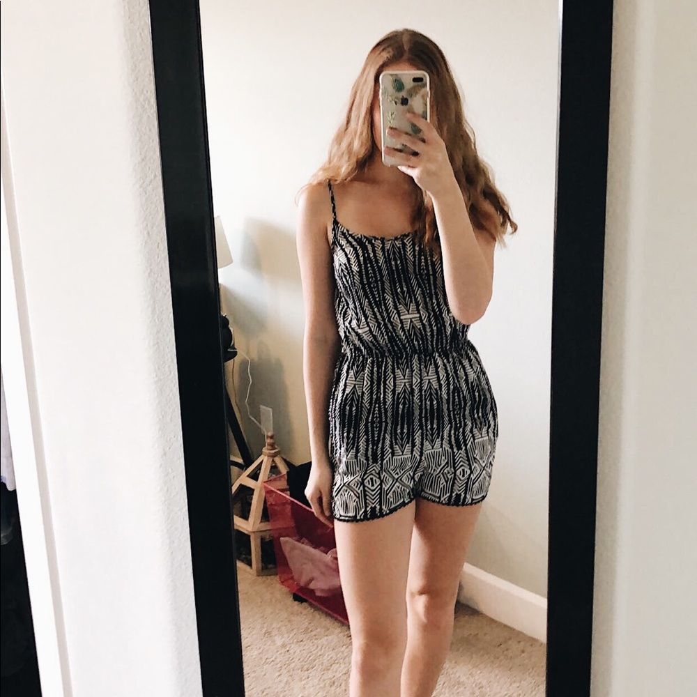Black and white pattern romper